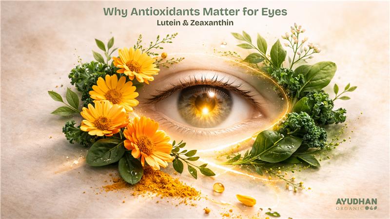 Lutein and zeaxanthin antioxidants supporting eye health and macular protection with botanical elements