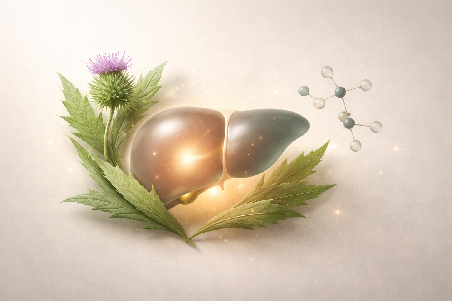 Milk thistle and liver illustration symbolizing silymarin and NAC for liver detox