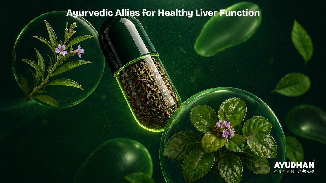 Ayurvedic herbs Punarnava and Kalmegh for healthy liver function in herbal capsule