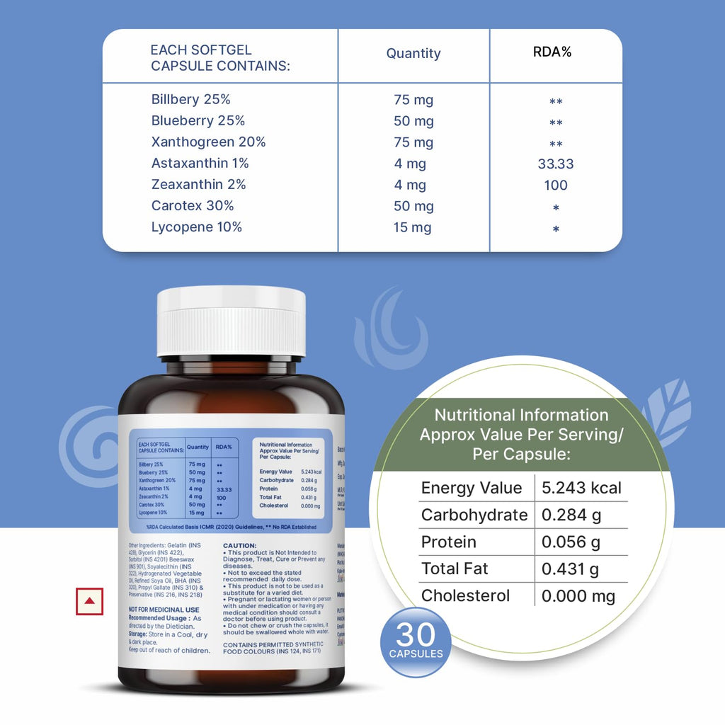 Ayudhan Visionox eye care supplement ingredients and nutritional information label